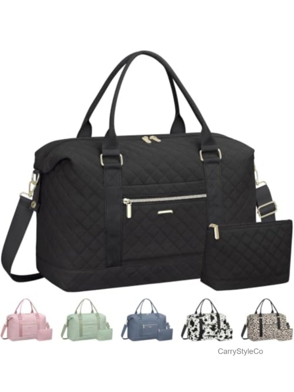 Quilted Oxford Travel Duffel Weekender Bag for Women Carry-On with Toiletry Bag